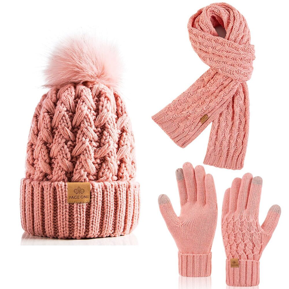 8323 Winter Knitted Beanie Hat Warm Fleece Lined with Pompom Cap Thick